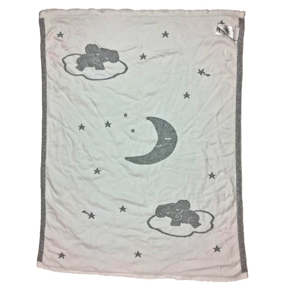 The Little White Company Gray Elephant Moon Cloud Sleeping Baby Blanket Knit Rev